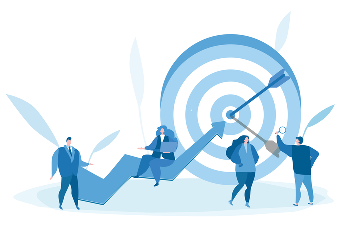 Animation of small people with arrow pointed at big target